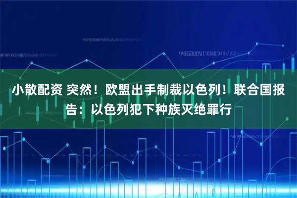 小散配资 突然！欧盟出手制裁以色列！联合国报告：以色列犯下种族灭绝罪行